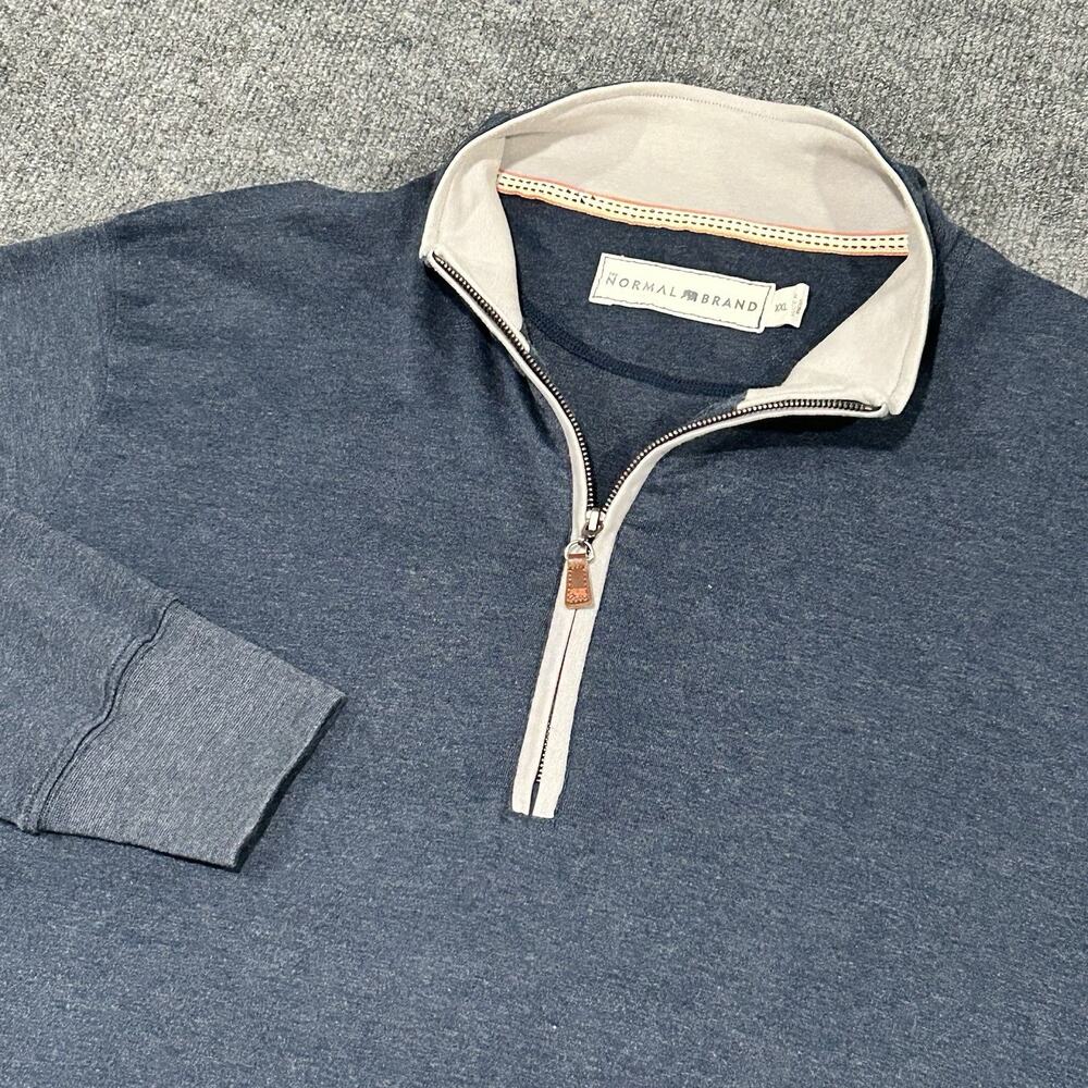 THE NORMAL BRAND Men's Puremeso Weekend 1/4 Zip Sweater Navy Blue Size XXL/2XL